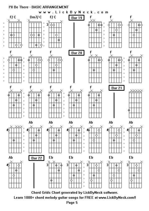 Chord Grids Chart of chord melody fingerstyle guitar song-I'll Be There - BASIC ARRANGEMENT,generated by LickByNeck software.